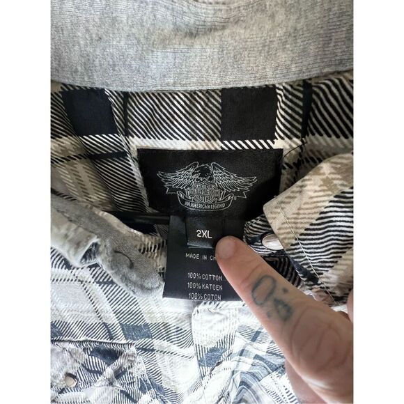 Harley Davidson Plaid Pearl Button Up Long Sleeve Shirt With Patches - Picture 6 of 7